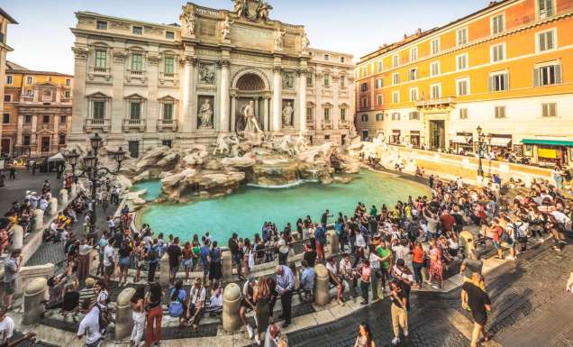 Tourists at Trevi Fountain.