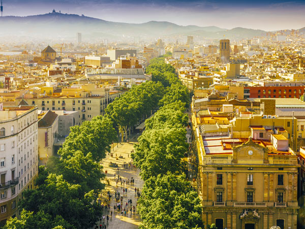 Aerial shot of Las Rambas in Barcelona.
