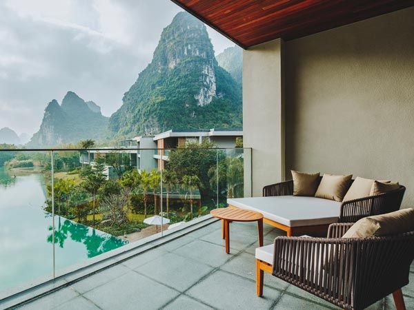 Balcony view of the LUX* Chongzuo resort in Guangxi, China