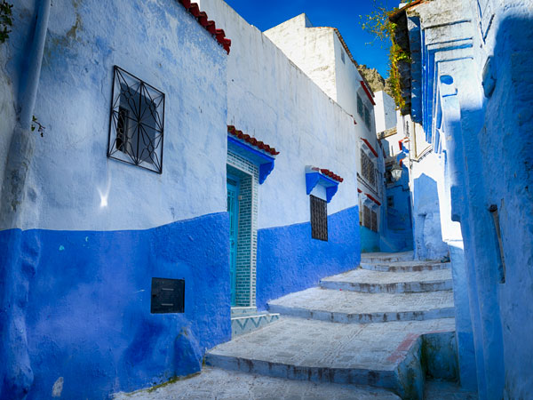 Narrow blue and white streets of Karpathos island in Greece
