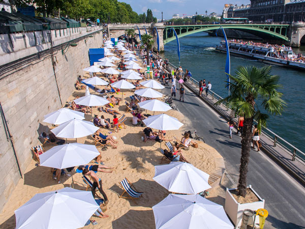 Paris Plages ('Paris Beaches') along the bank of the Seine in Paris, France
