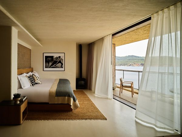 Roomy interior of a Beach Cave Suite in Six Senses Ibiza.