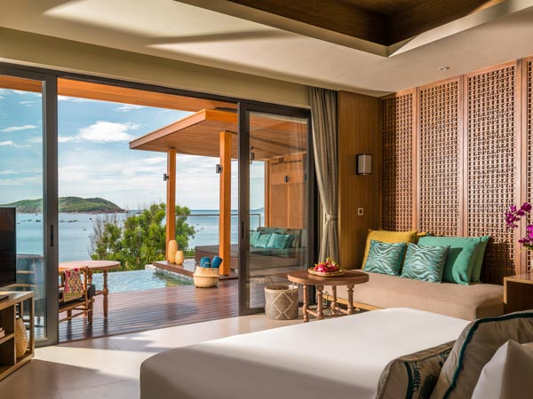 The bedroom interiors of the Anantara in Quy Nhon, Vietnam