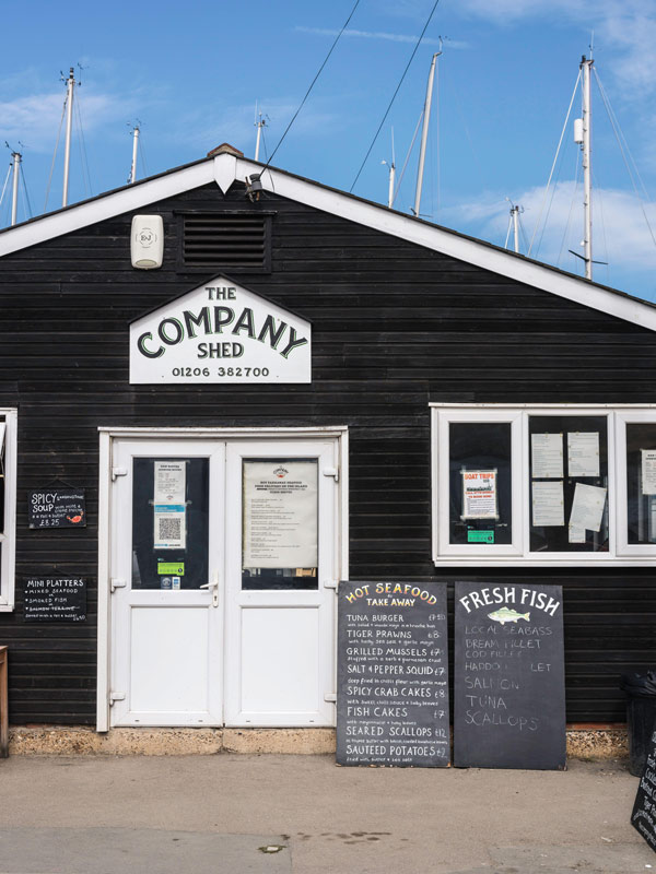 The Company Shed, a seafood restaurant in Mersea Island, Essex, England.