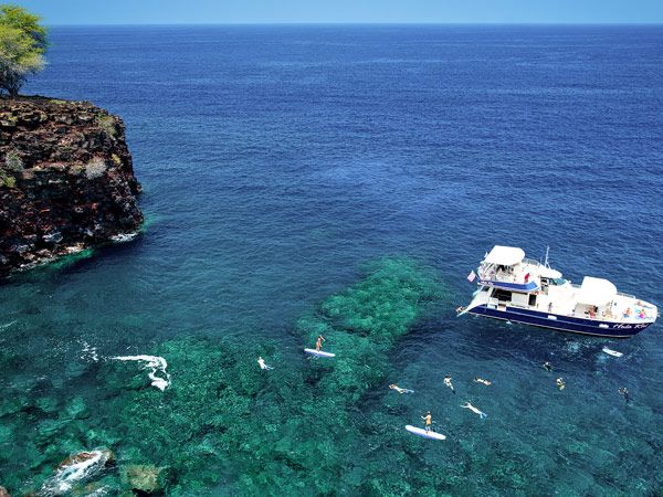 Aerial view of students learning how to surf in Hawaii