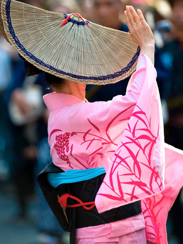 Woman performing at the Awa Odon festival in Japan