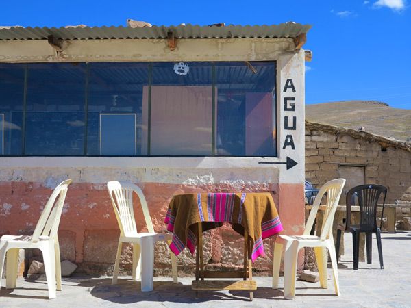 Seating area near hot springs in the Colca Canyon, Peru
