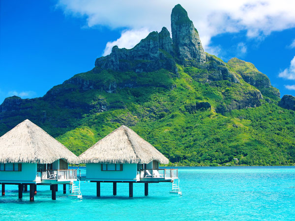 Overwater bungalows in Bora Bora, Tahiti