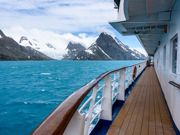 Looking off the side of a cruise ship.