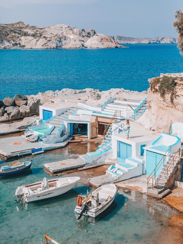 Traditional Greek Fishing Village in Mandrakia Milos island Cyclades Greece