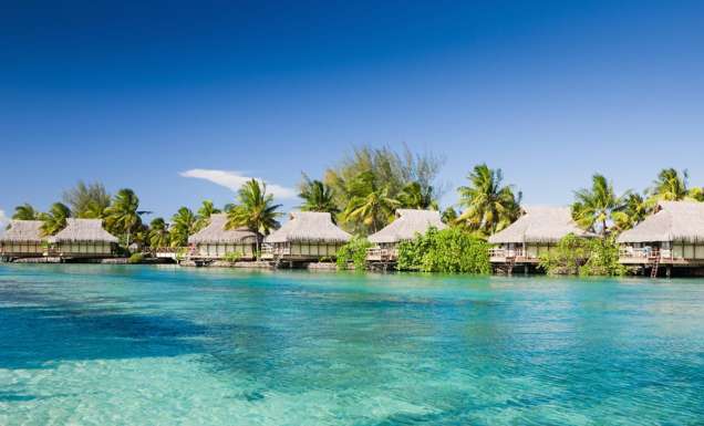 Over-water bungalows in Bora Bora, Tahiti