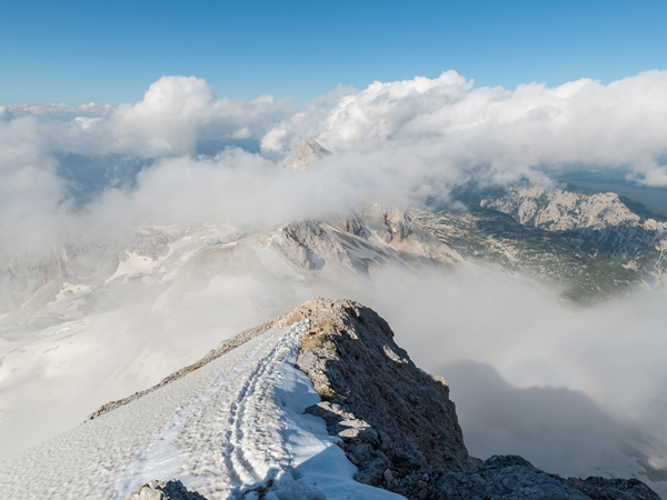 A mountain peak in the Julien Alps, located in Slovenia