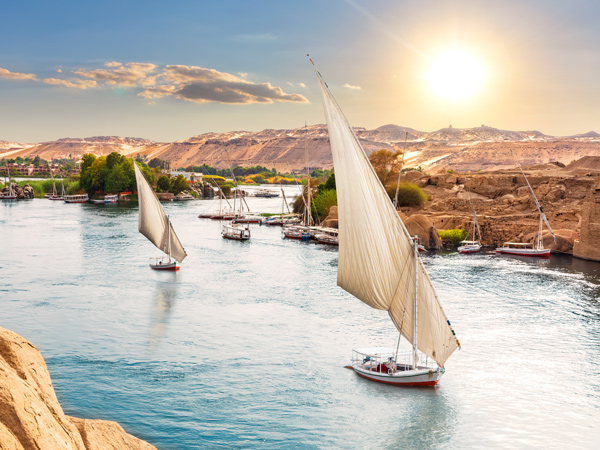 Boats sailing the iconic Nile river in Egypt