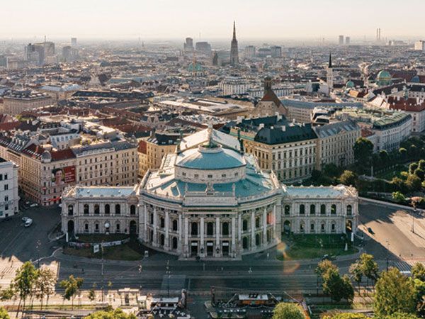 an aerial shot of the Vienna City Hall