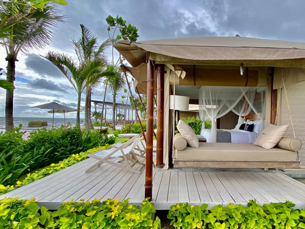 Bali Beach Glamping tents overlooking the ocean. 