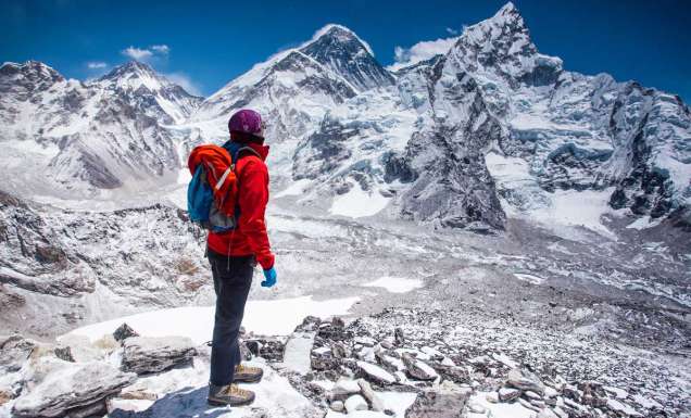 woman looking at view on Himalayas