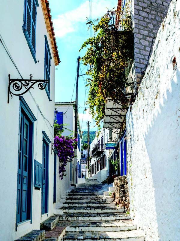 The cobblestoned steps in Hydra town, Greece