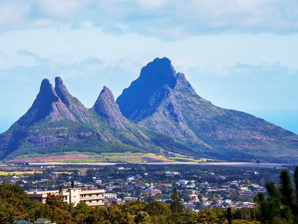 Mountains with a town.