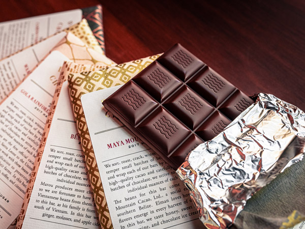 a chocolate bar in silver foil