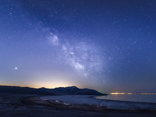 Blue starry sky at Antelope Island in Utah