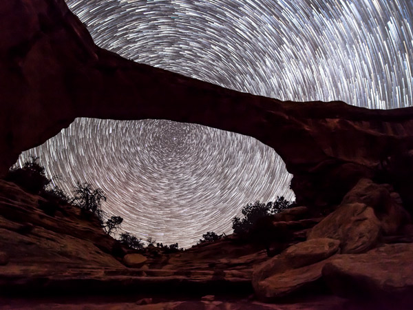 Stars in spiral at Arches in Utah