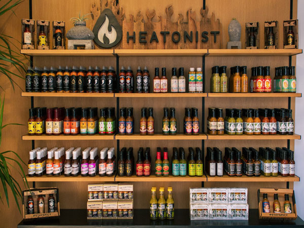 a display of bottled products at Heatonist