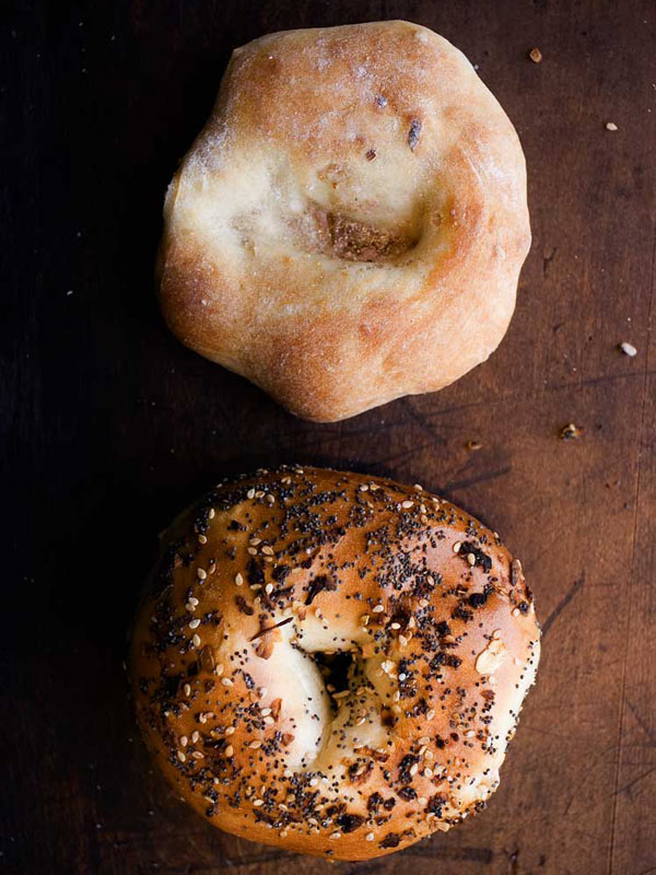 close-up shot of Russ and Dauters' bagel and bialy