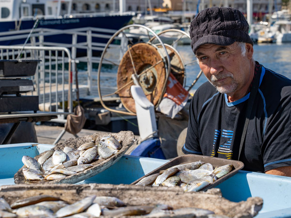 a fisherfolk selling fresh fish in Marseille
