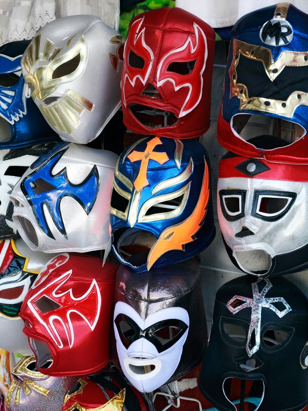 a pile of masks for Lucha Libre in Mexico