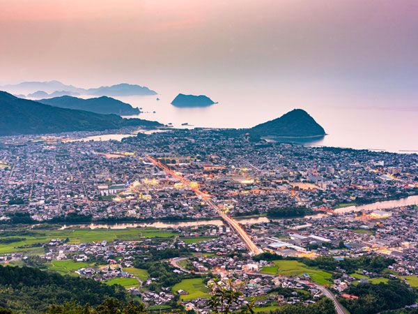 aerial view of the coastal city of Hagi in Japan