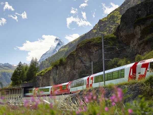 the Glacier Express departing the Zermatt region