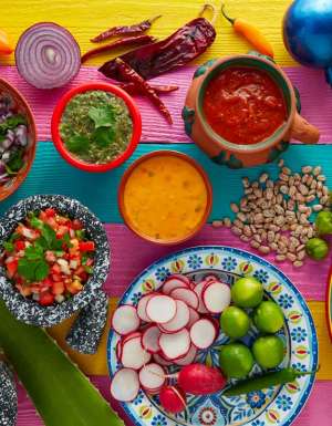 a mexican food mix with sauces nopal and tamale agave guacamole