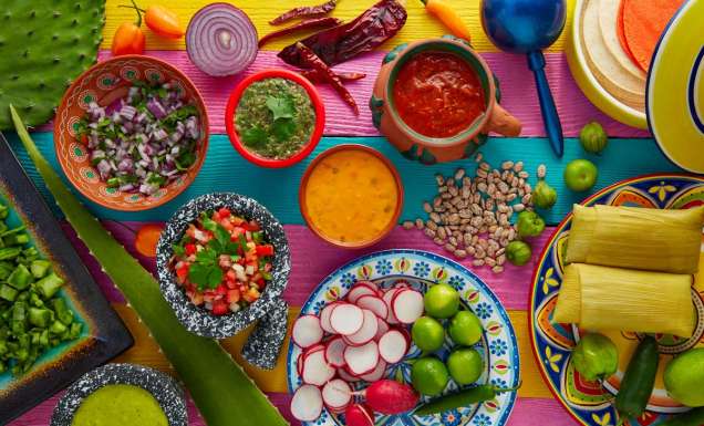 a mexican food mix with sauces nopal and tamale agave guacamole