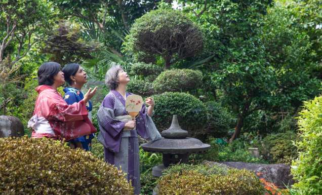 guests wearing Japanese kimono at Hagi homestay
