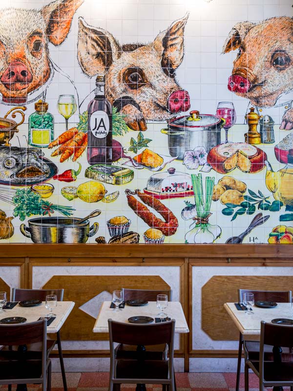 wall art inside the dining area at Hotel Ivens