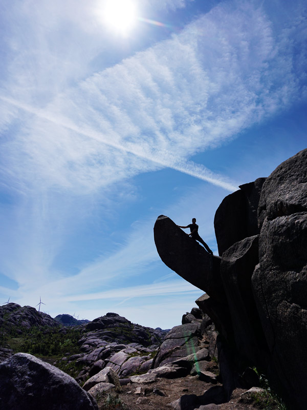 Looking up at Trollpikken in Norway