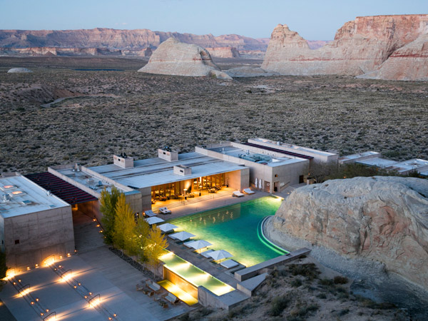 an aerial view of Aman Amangiri in Utah during the day