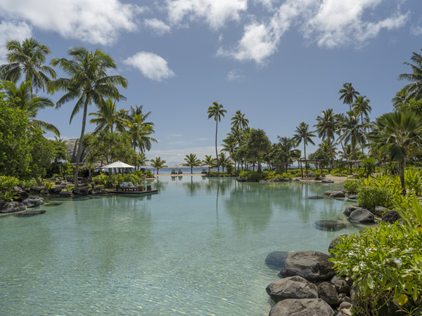 a huge outdoor pool on the beach at COMO Laucala Island, Fiji
