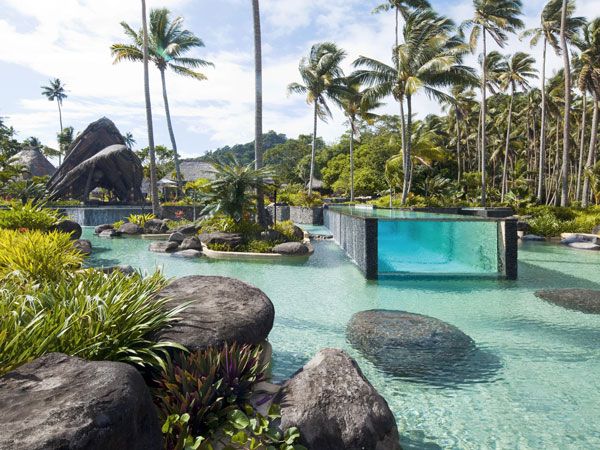 palm trees surrounding the outdoor pool at COMO Laucala Island