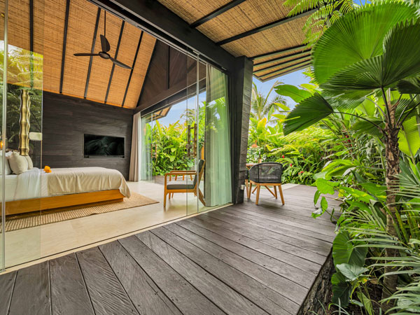 an open-plan villa at Desa Hay sustainable hotel in Bali