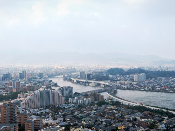 view of the city skyline from the Fukuoka Tower