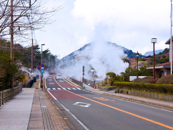 steam rising from Unzen Hot Springs