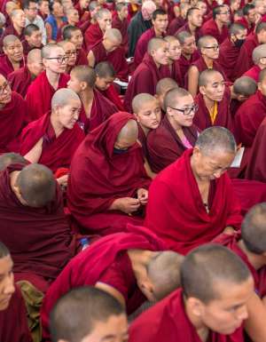 Buddhist monks sitting together in Dharamshala