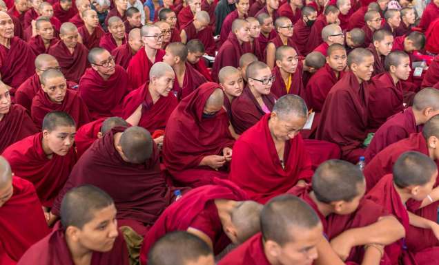 Buddhist monks sitting together in Dharamshala