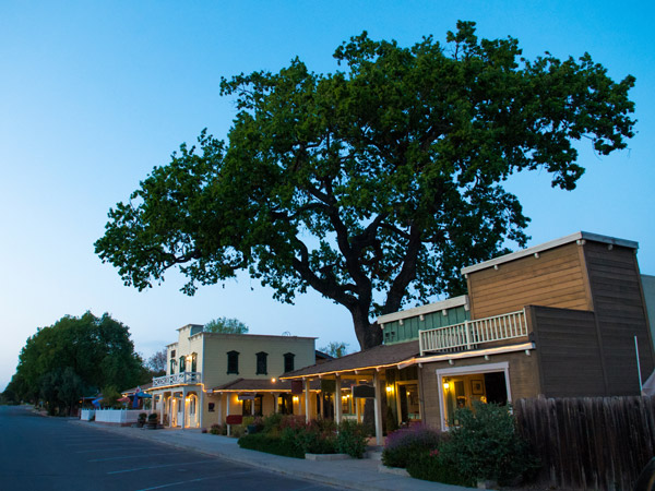 a quiet town in Los Olivos at night