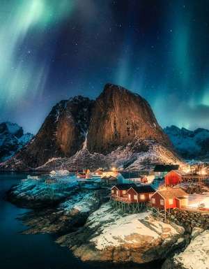 Northern Lights at Hamnoy, Lofoten islands, Norway