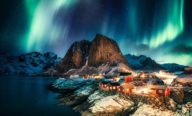Northern Lights at Hamnoy, Lofoten islands, Norway