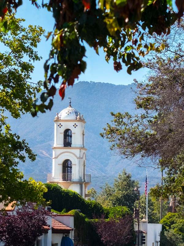 view of the Ojai Valley Bell Tower in California town centre