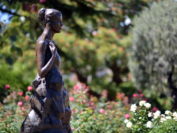 a bronze statue at Princess Grace Rose Garden in Fontvieille, Monaco