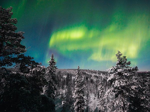Green northern lights in Rovaniemi Finnish Lapland